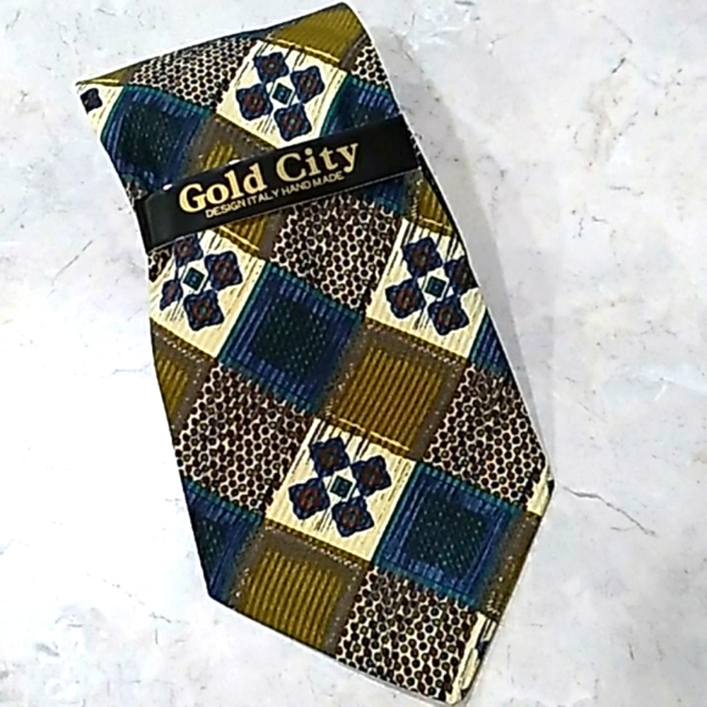 NWT GOLD CITY Men's Necktie NWT Handsewn Textured‎ Art Design
